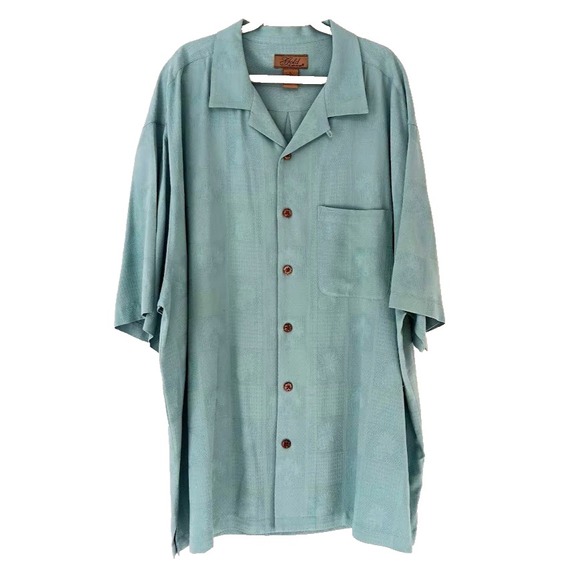 Tri-Mountain Gold 100% Silk Shirt XL Aqua Green Button Up Camp Shirt Vintage - Picture 1 of 10